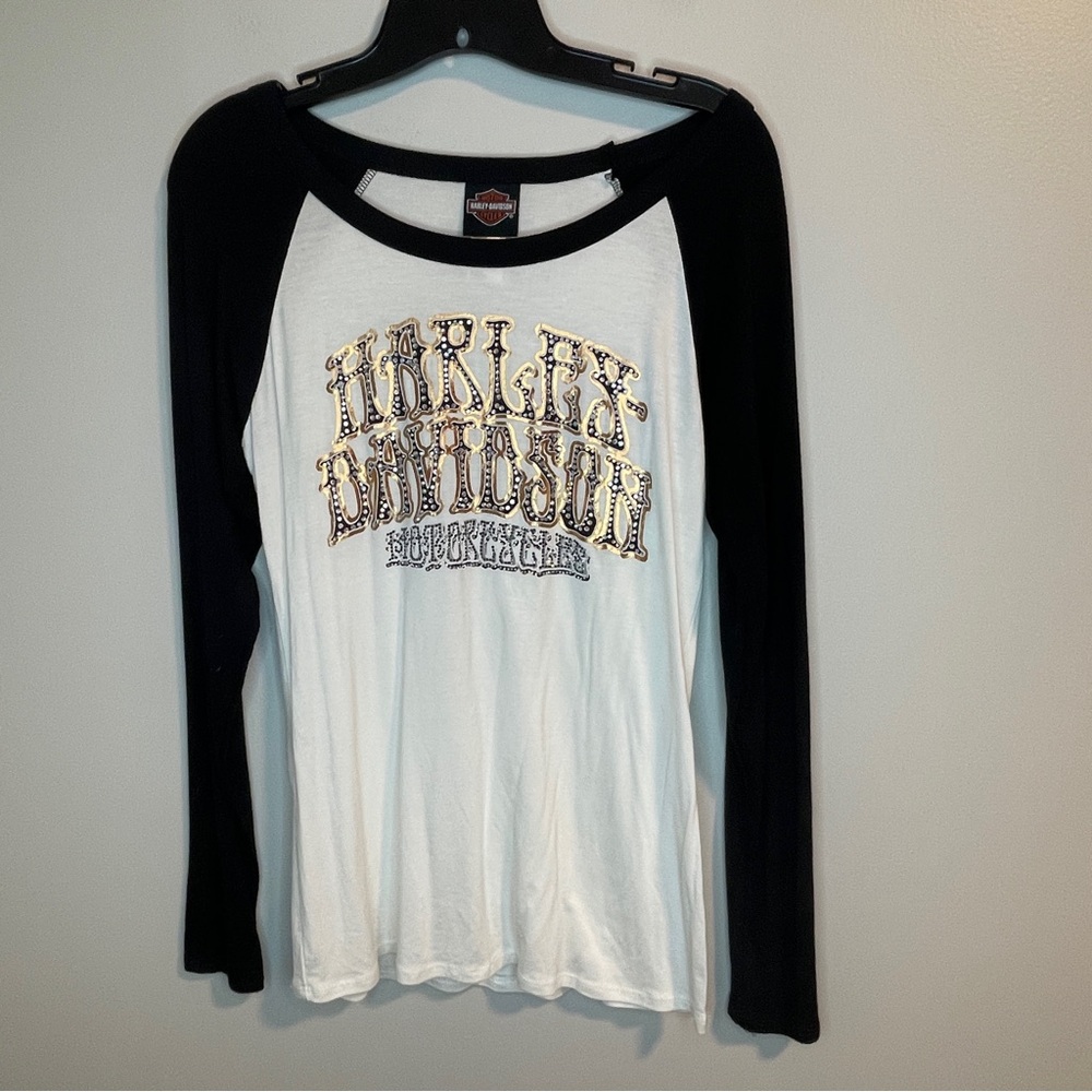 Harley-Davidson Black and White Baseball Long Sleeve Tee